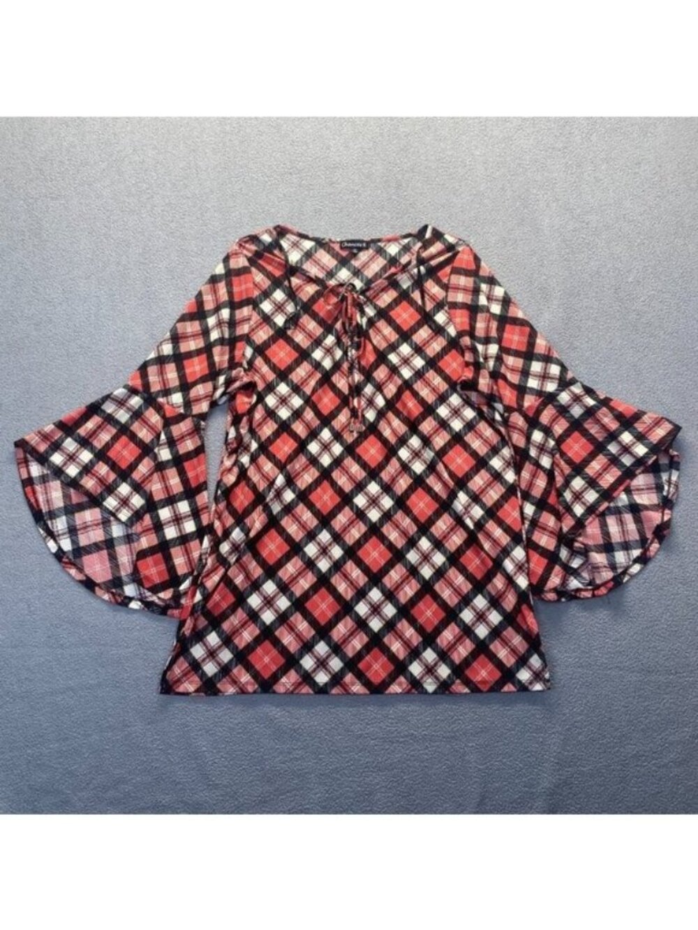 Chances R Women’s Size Large Bell Sleeve Top Blouse‎ Red Black